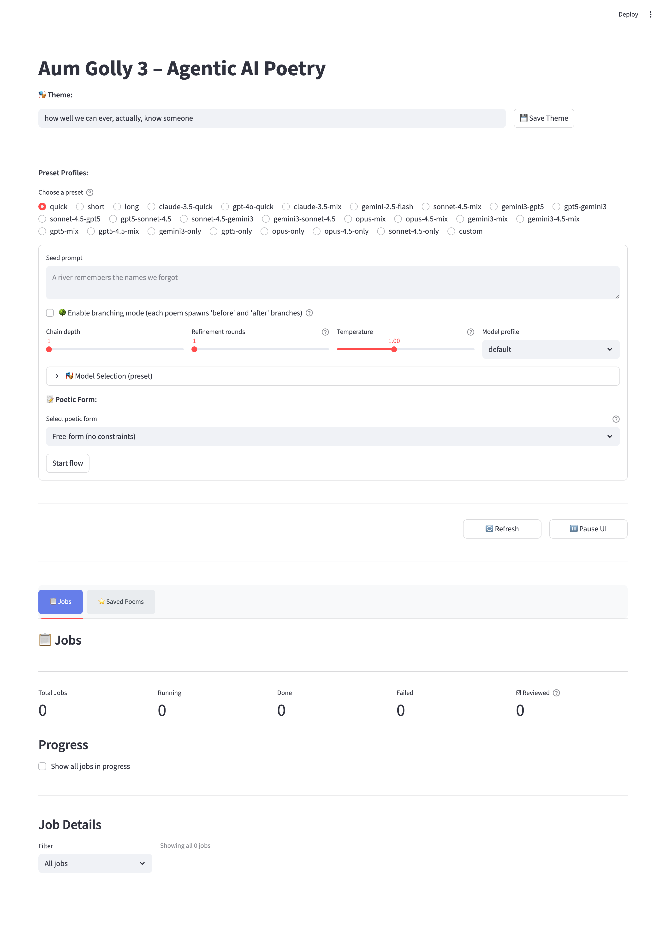 Poetry machine UI overview